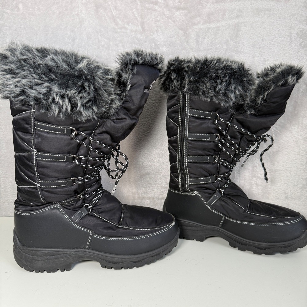 Dream Pairs Black Snow Boots Women's Size 7 Winter Boots Fur Trim Lace‎ Up